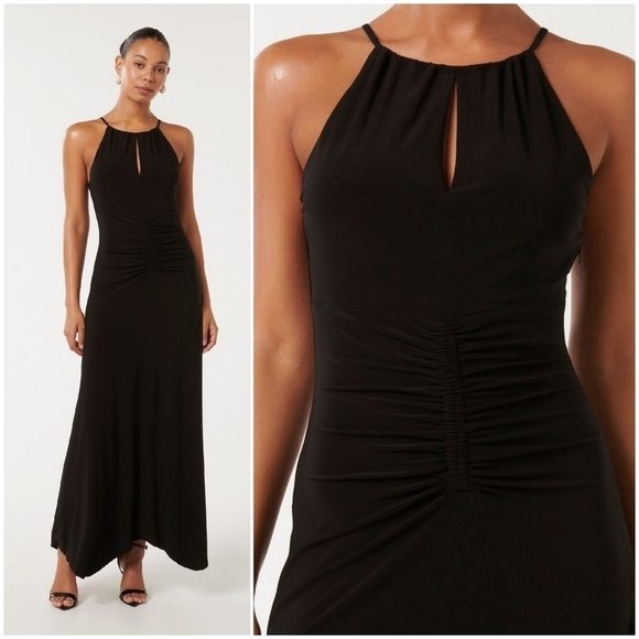 Ever New Whitney Maxi Dress Halter Top Ruched Front Flowy Jersey - Picture 2 of 10